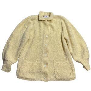 VTG Lindsey Blake Boucle Knit Sweater Button Oversized Women Small Butter Yellow